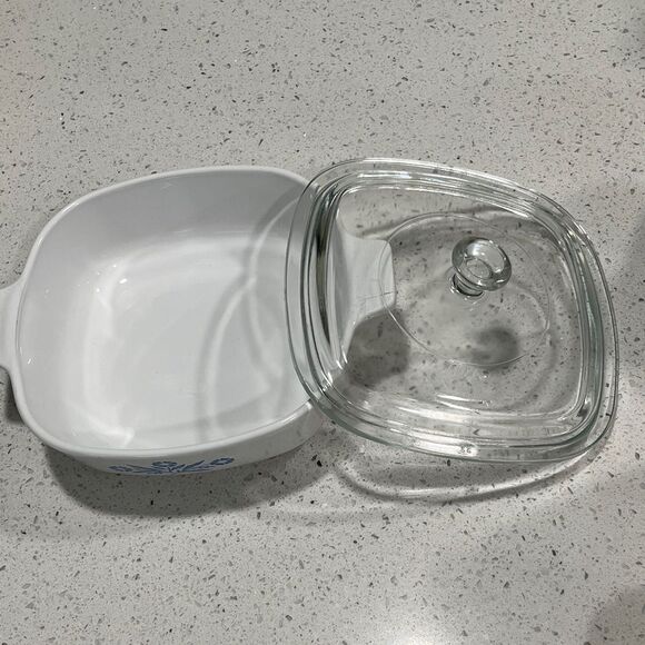 Corningware White Casserole RARE 1Qt Cornflower P-7-C lid 32 1960’s Made in USA - Picture 6 of 12